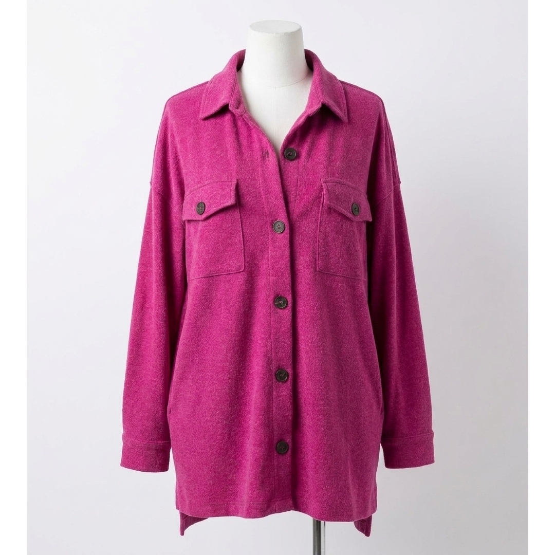 New Zenana Button Down Shacket In Magenta